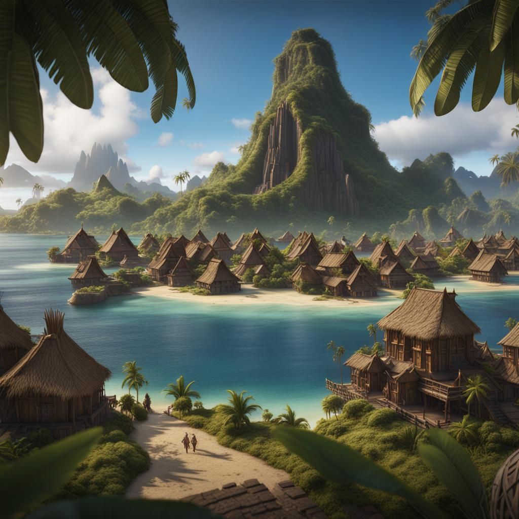 Ancient Polynesian Island Village: Detailed Matte Painting