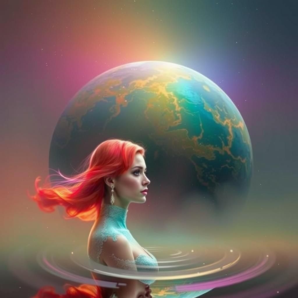 Ethereal Portrait with Alien Planet Double Exposure