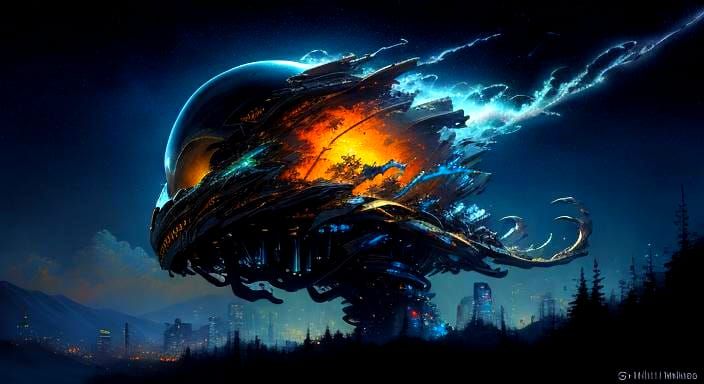 Alien Cloudscape at Night in Detailed Matte Style