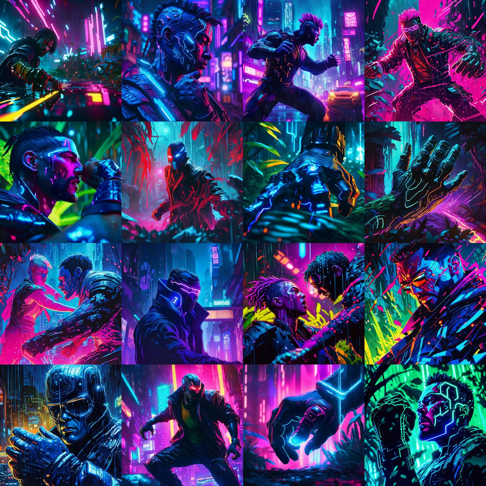 Superhero Punch in Cyberpunk Jungle Scene