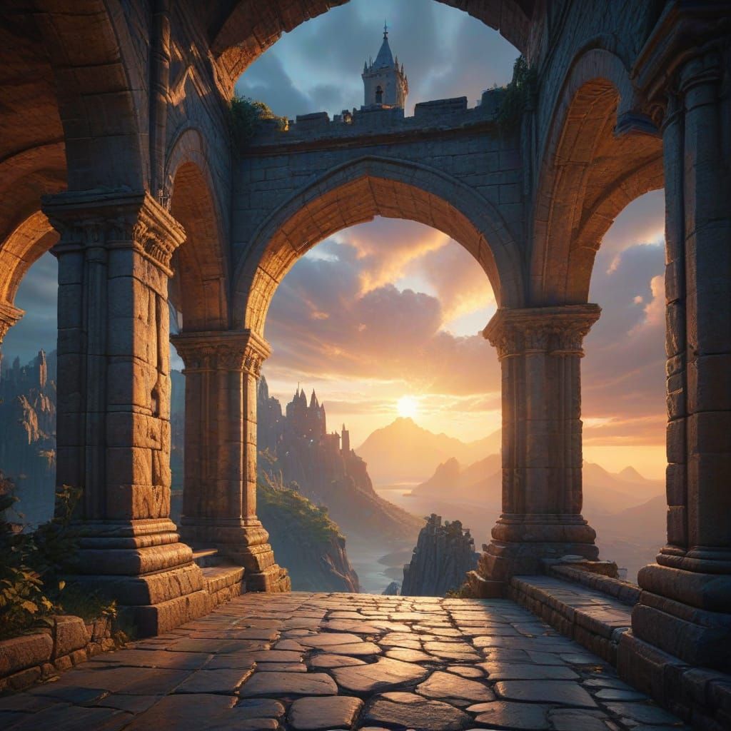 A Grinning Figure Sits atop a Winding Viaduct in a Fantastic...