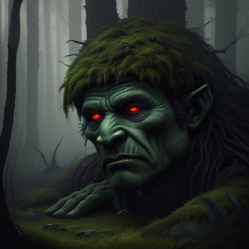 Trolls in Dark Forest, Hyperrealistic Fantasy Art