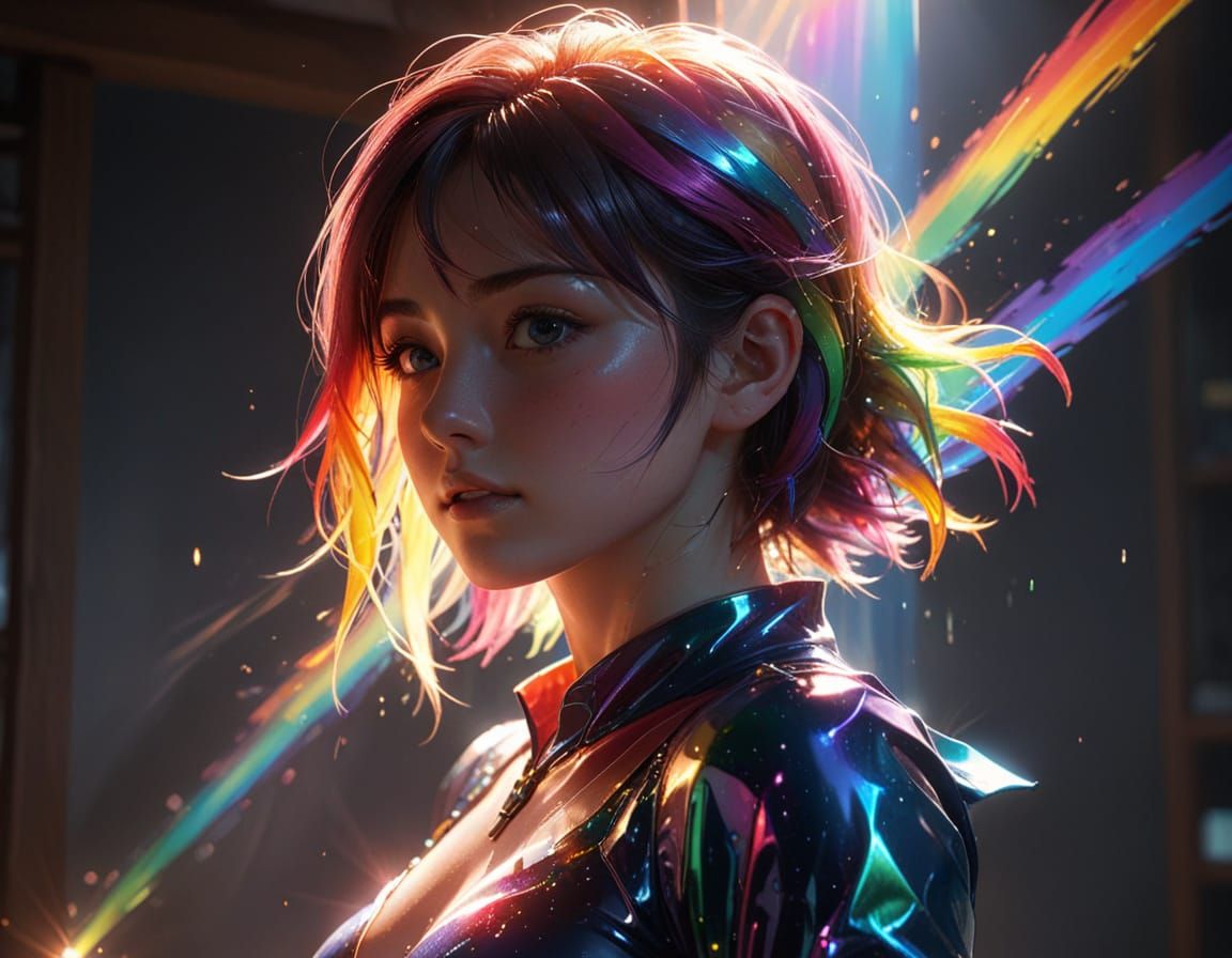 Woman in Beam of Light as 3D Anime Art