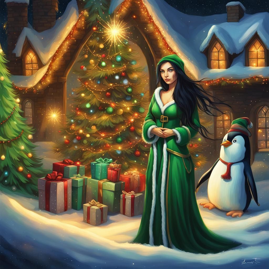 Magical Christmas Grotto with Woman in Digital Art