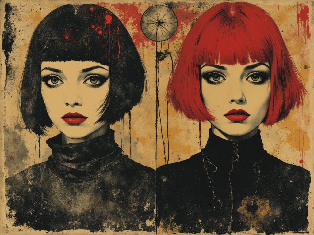 Ethereal Gothic Woman in Mid-Century Pop Art Style