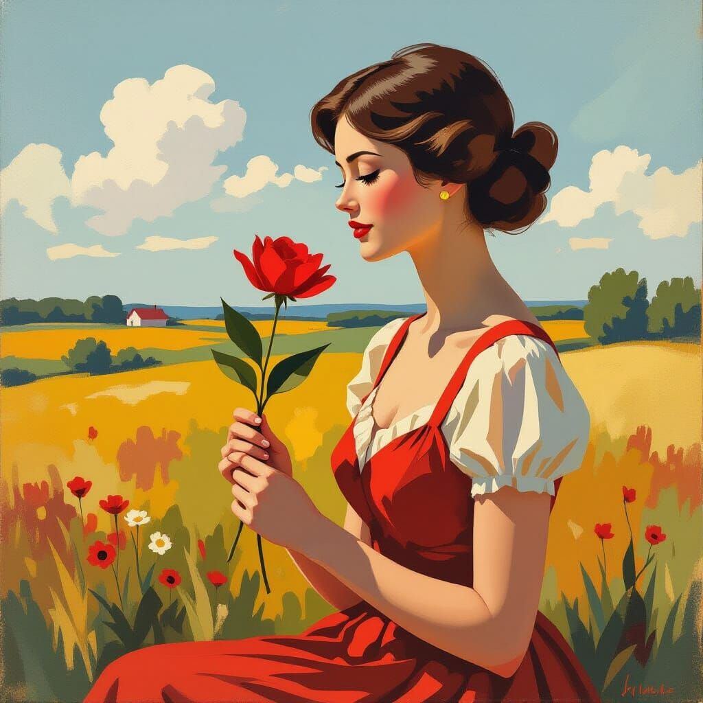 Woman with Flower in Hopper Style