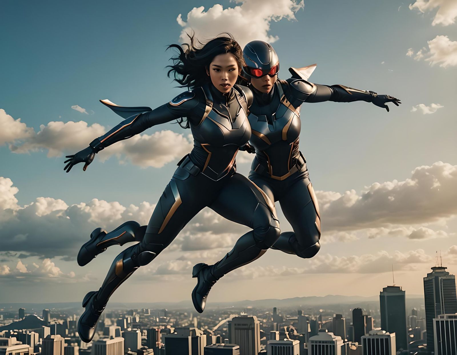 Anime Superheroine in Flight: Cinematic Film Still