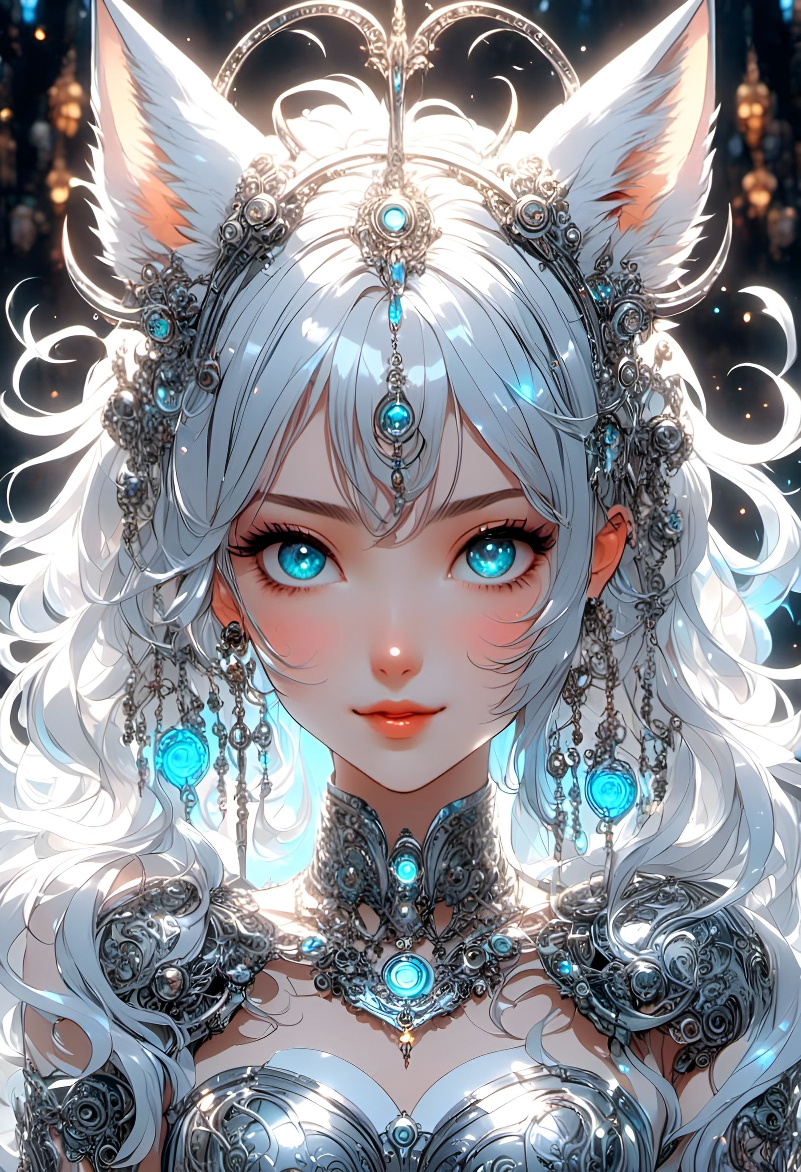 Stained Glass Anime Girl Patting Wolf in Fantasy World