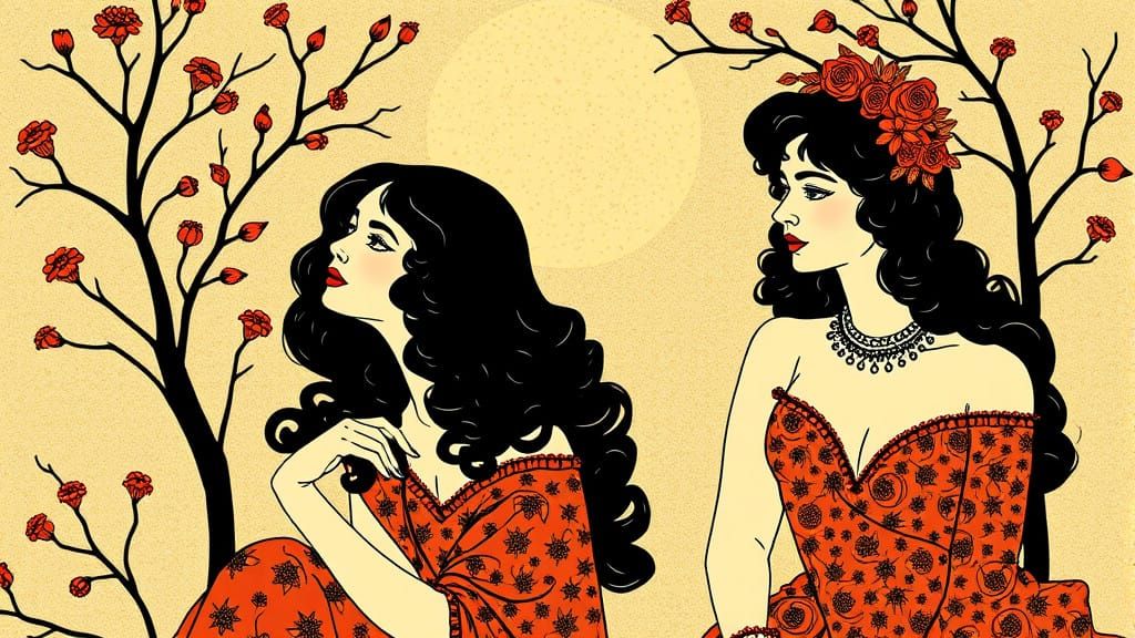 Vibrant, Whimsical Women in Art Nouveau Style