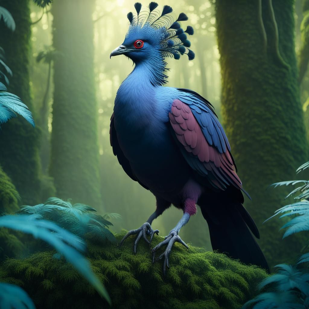 Victoria Crowned Pigeon in a Fantastical Forest