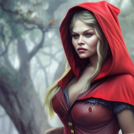 Fantasy Red Riding Hood Portrait in Digital Art Style