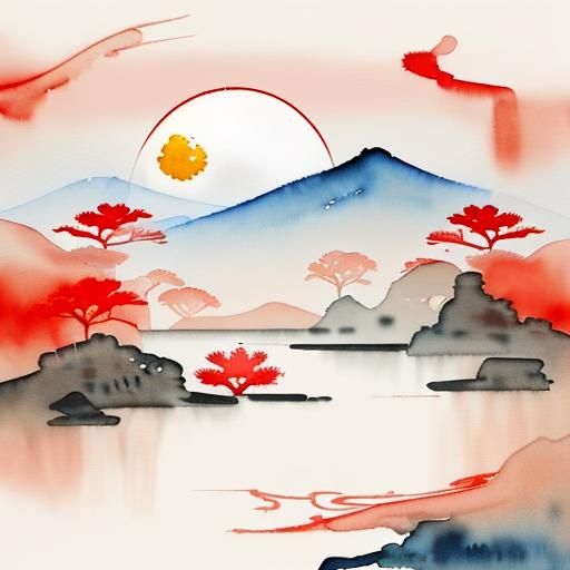 Watercolor Chinese Landscape for Lunar New Year