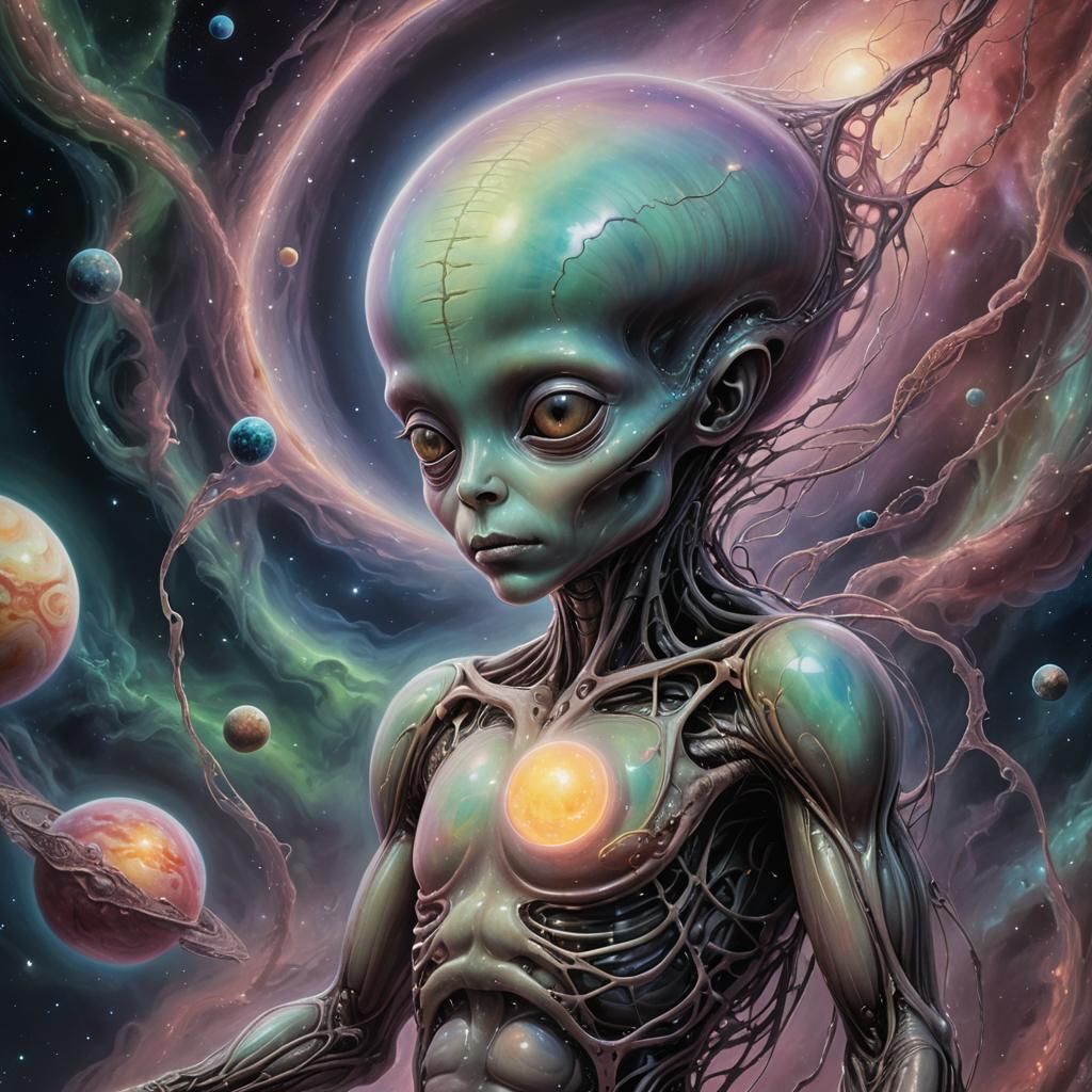 Cosmic Alien Fetus in Space: Surreal Dreamscape