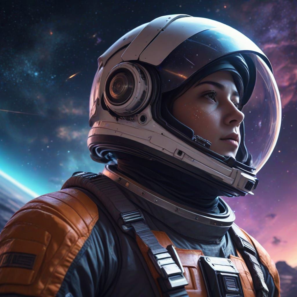 Astronaut's Cosmic View of Nebula in Digital Art Style