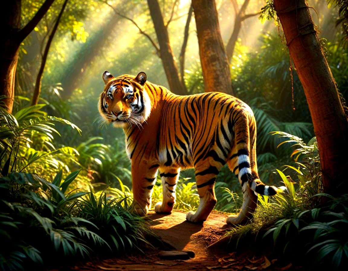 Surreal Earthy Tiger Roams the Indian Jungle