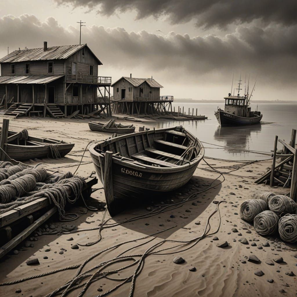 Abandoned Harbour in Desolate Dust Bowl Landscape