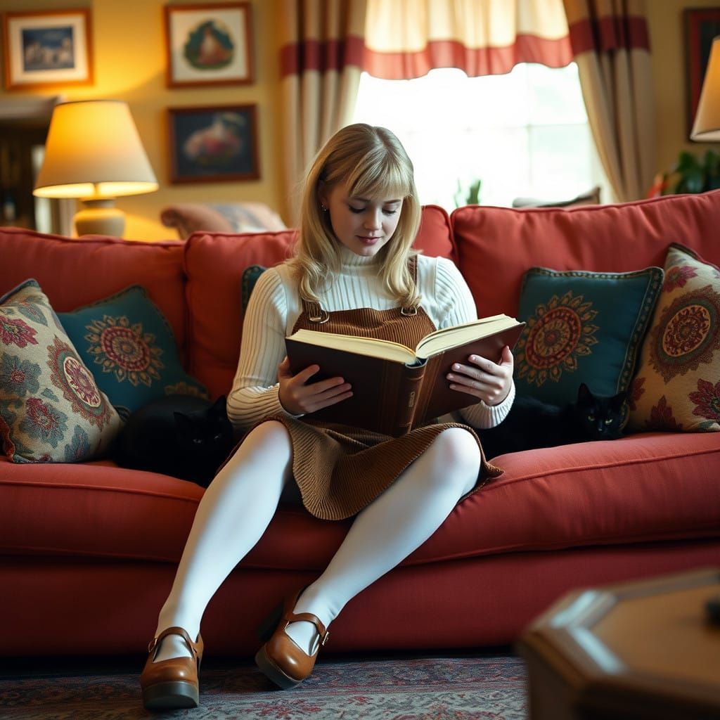 Charming 90s TV Sitcom Actress Studies Spellbook in Cozy Liv...