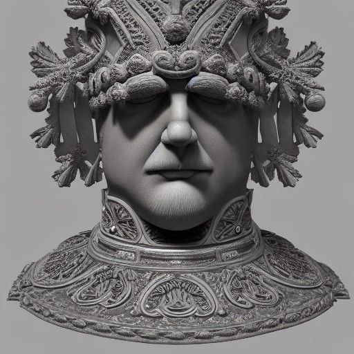 Viking Porcelain Bust with Fractal Gouache Painting