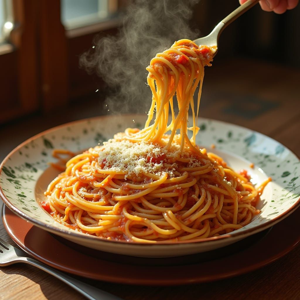 Delicious Spaghetti with Melted Mozzarella, Digital Art