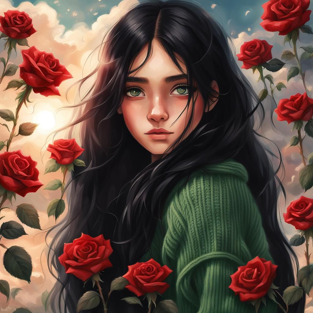 Teenager with Black Rose in Divine Sunshine