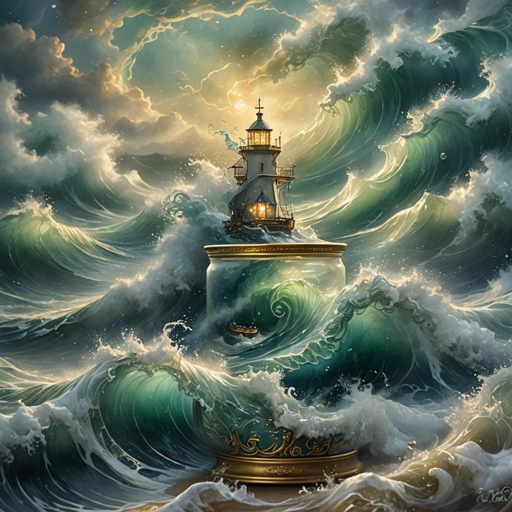 Stormy Sea in Antique Glass: Ethereal Fantasy Art