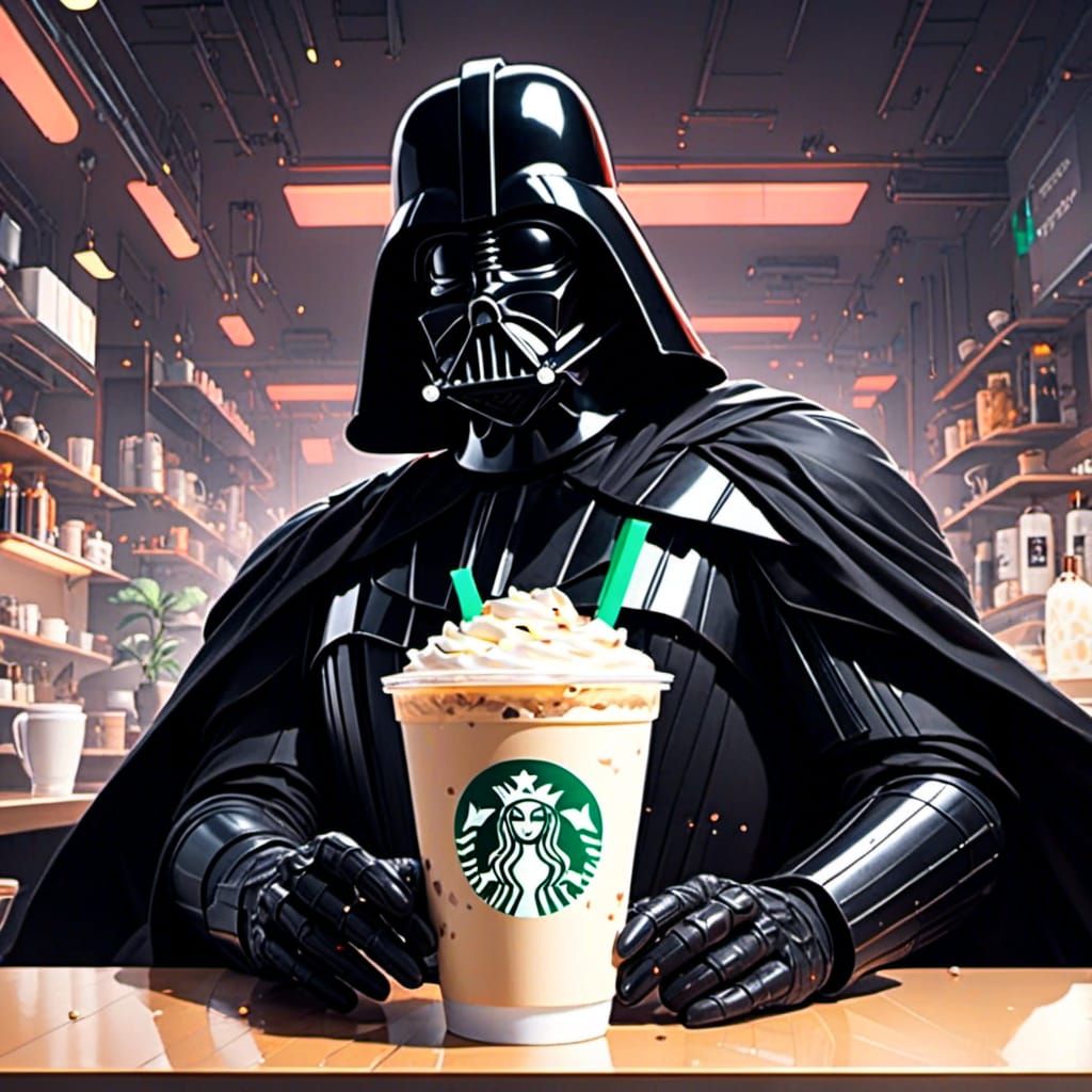 Darth Vader Starbucks Coffee in Anime Inked Style