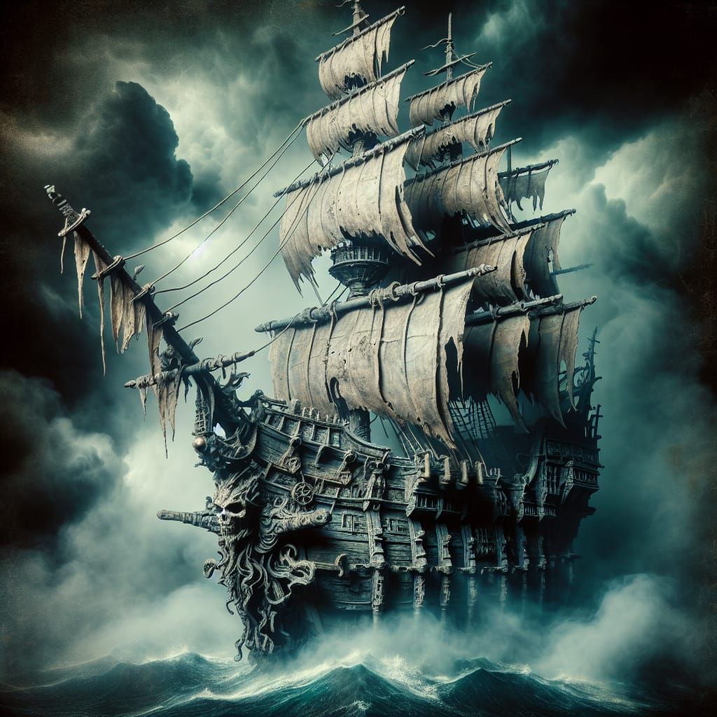 Eerie Gothic Ship Sailing Through Dark Underworld Waters