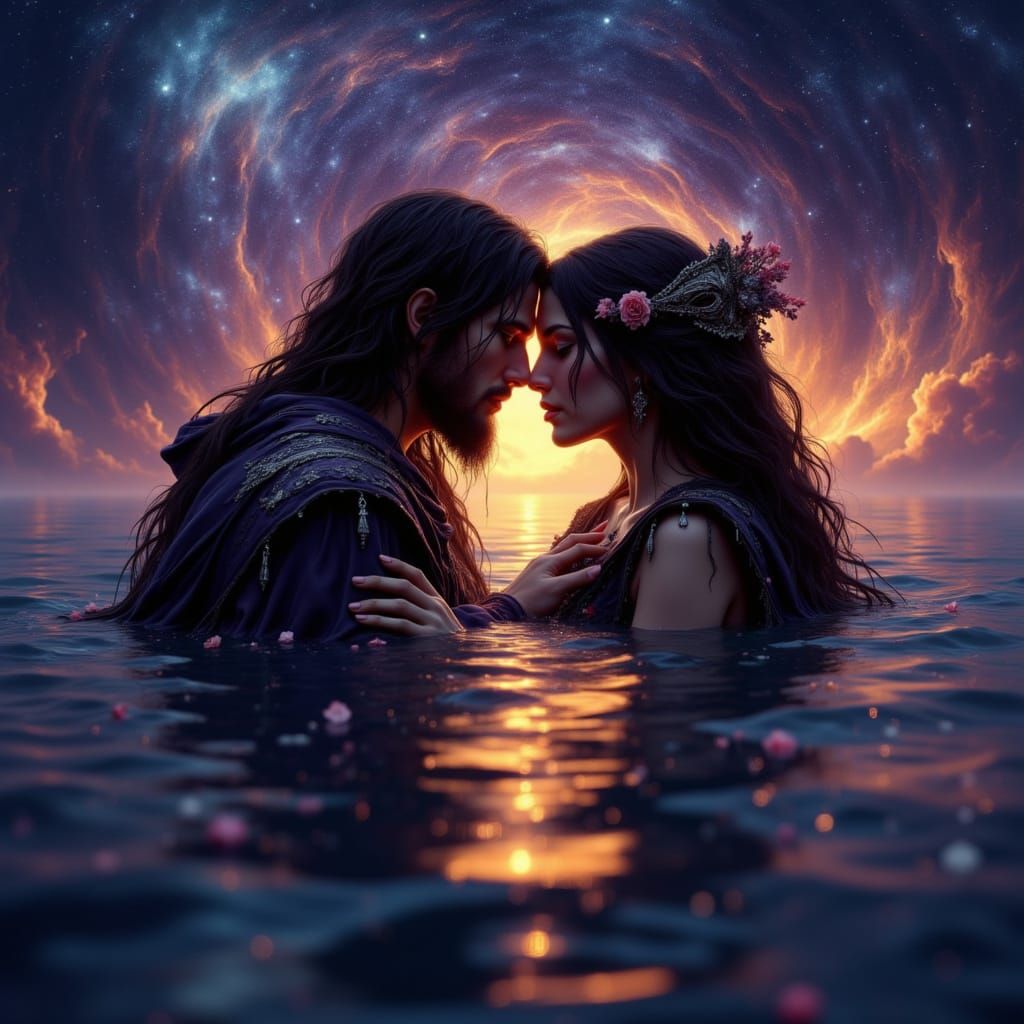 Romantic Embrace Under Cosmic Sky, 17th Century Pirate Fanta...