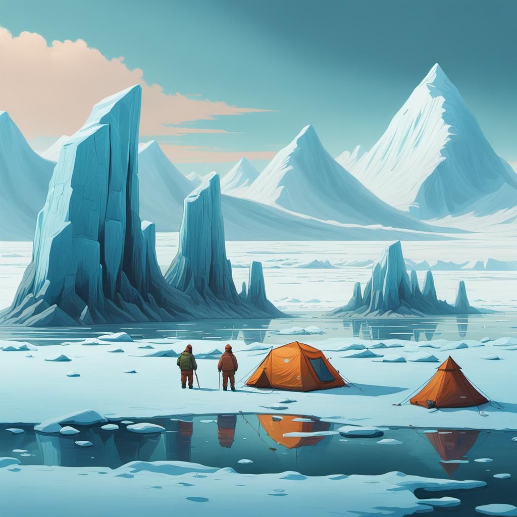 Arctic Campsite Visited by Seals: Digital Matte Painting