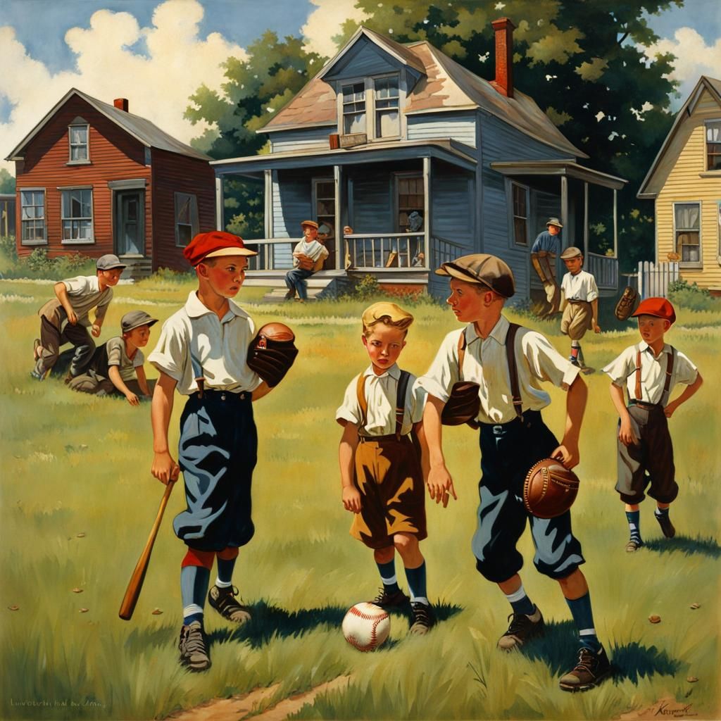 Great Depression Baseball Game, Rockwell Style