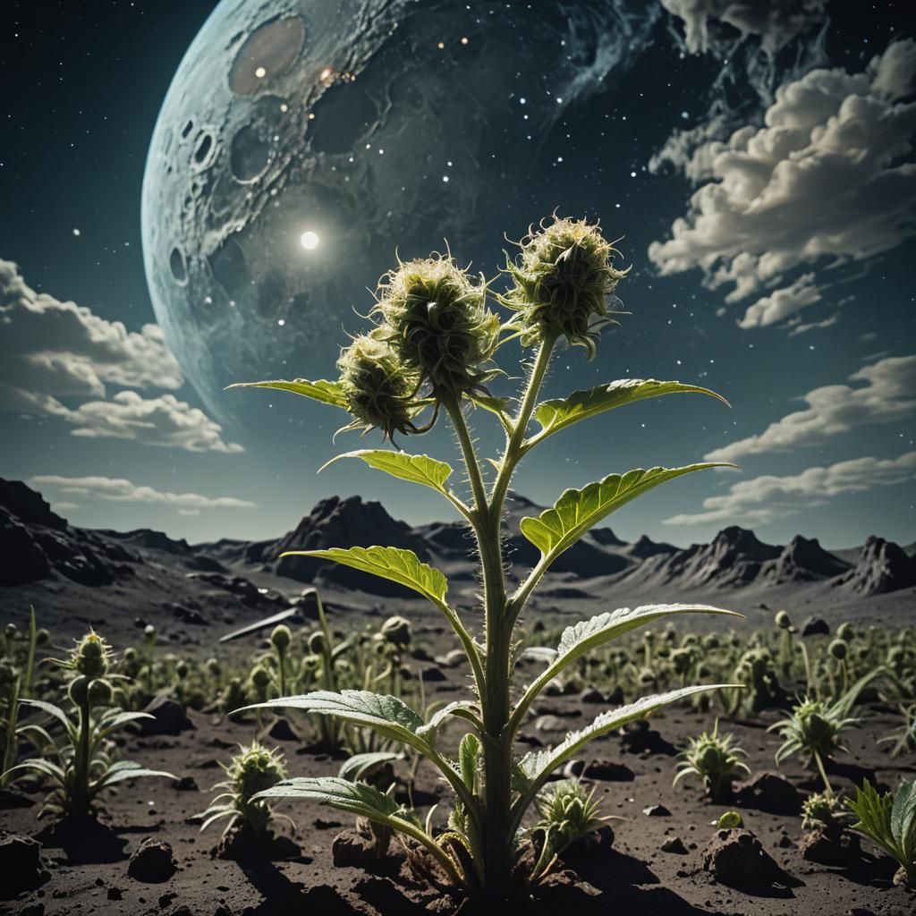 Cosmic Weed on the Moon with Spaceship