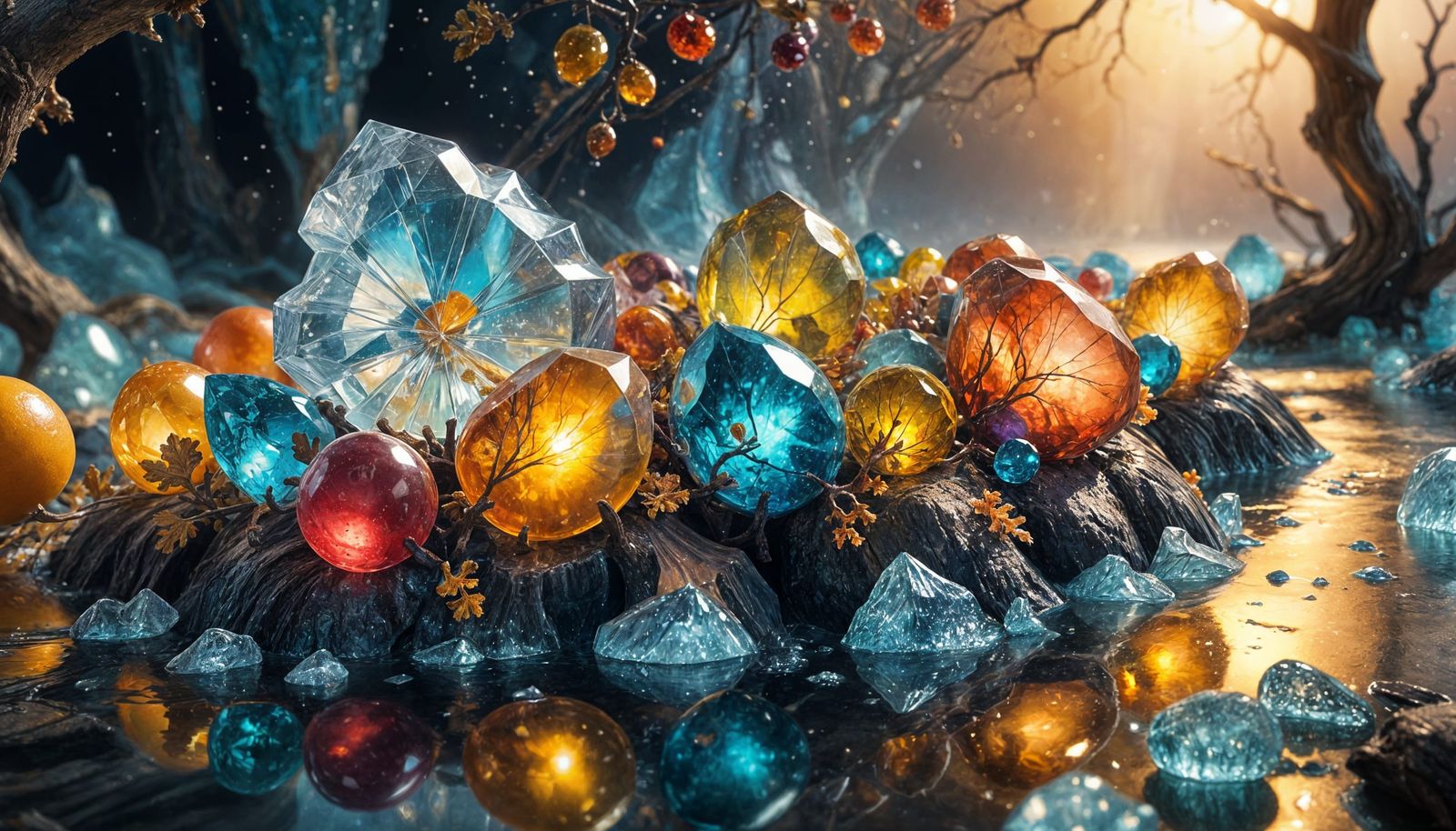 Surreal Oak Trees in Vibrant Gemstone Colors