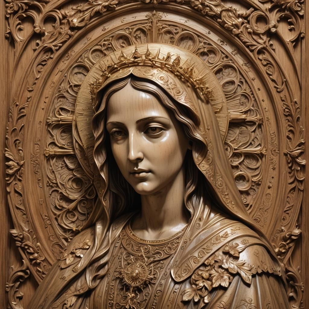 Gothic Wood Carving of the Virgin Mary