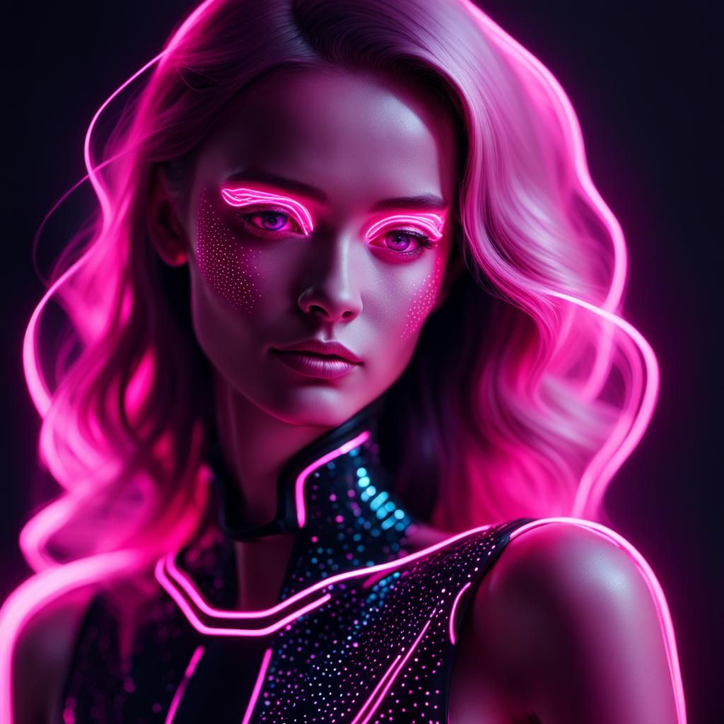 Neon Noir Portrait: Woman in Pink Ballgown