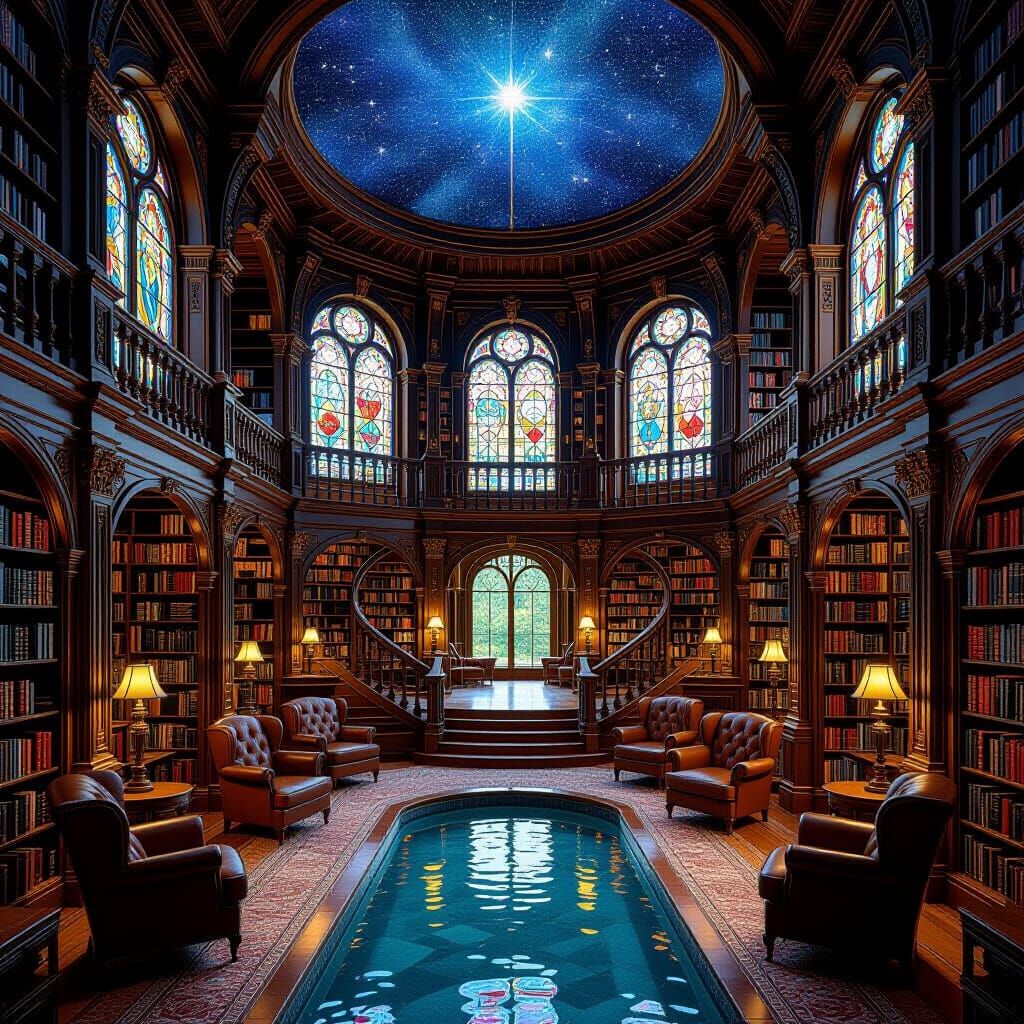Renaissance Library with Starry Sky Ceiling