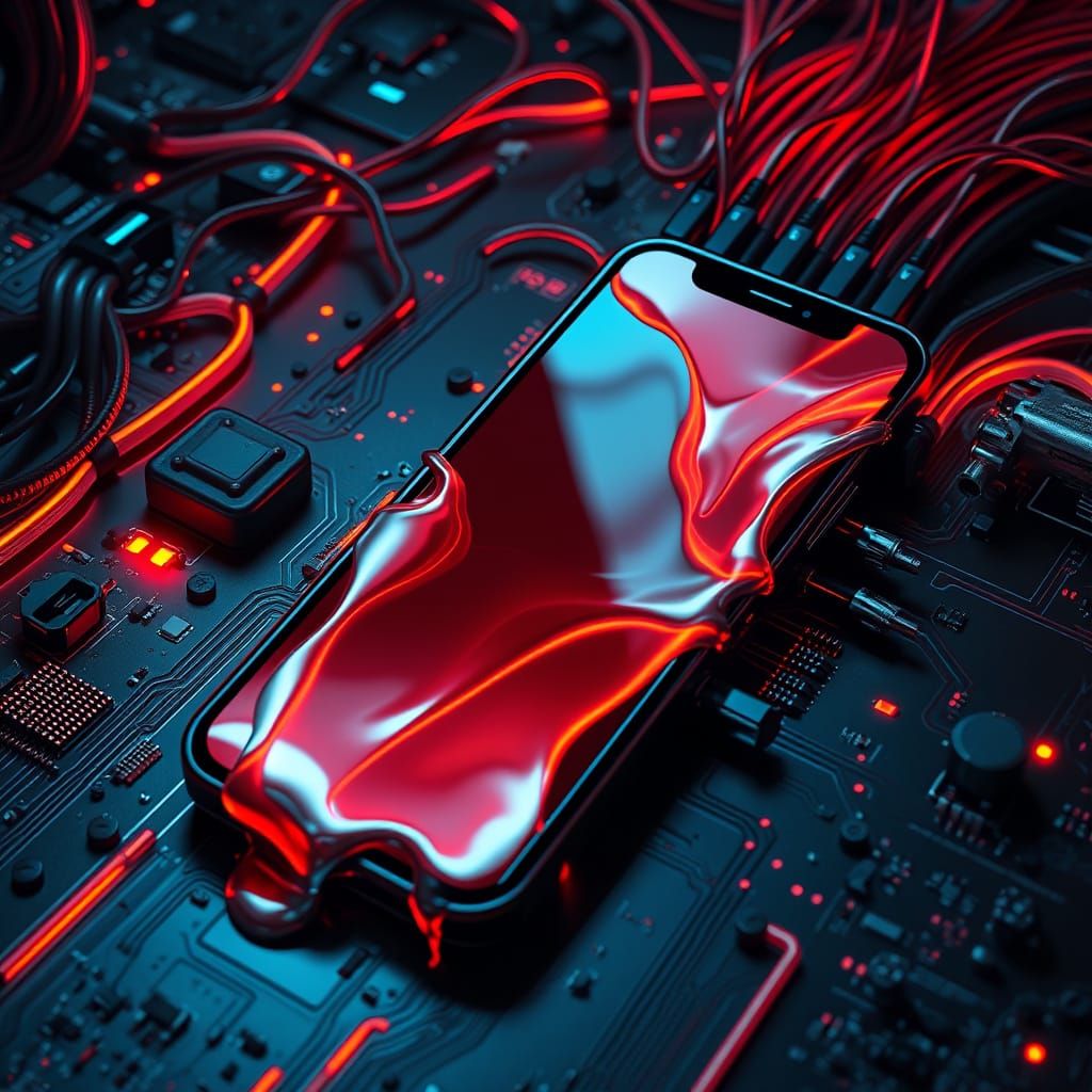 Futuristic iPhone Melts in Dark Webpunk Style