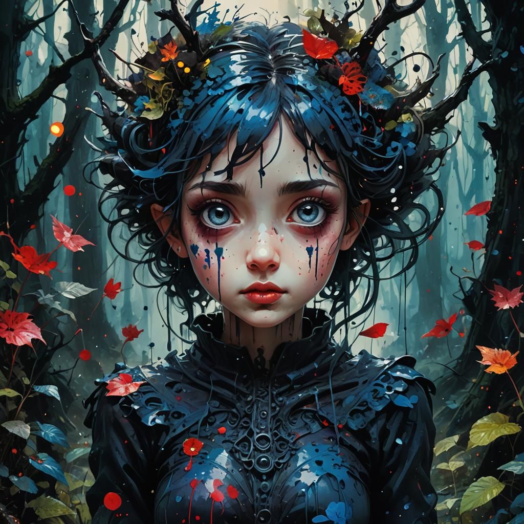 Ecstatic Fae in Surreal Ink Splash Illustration