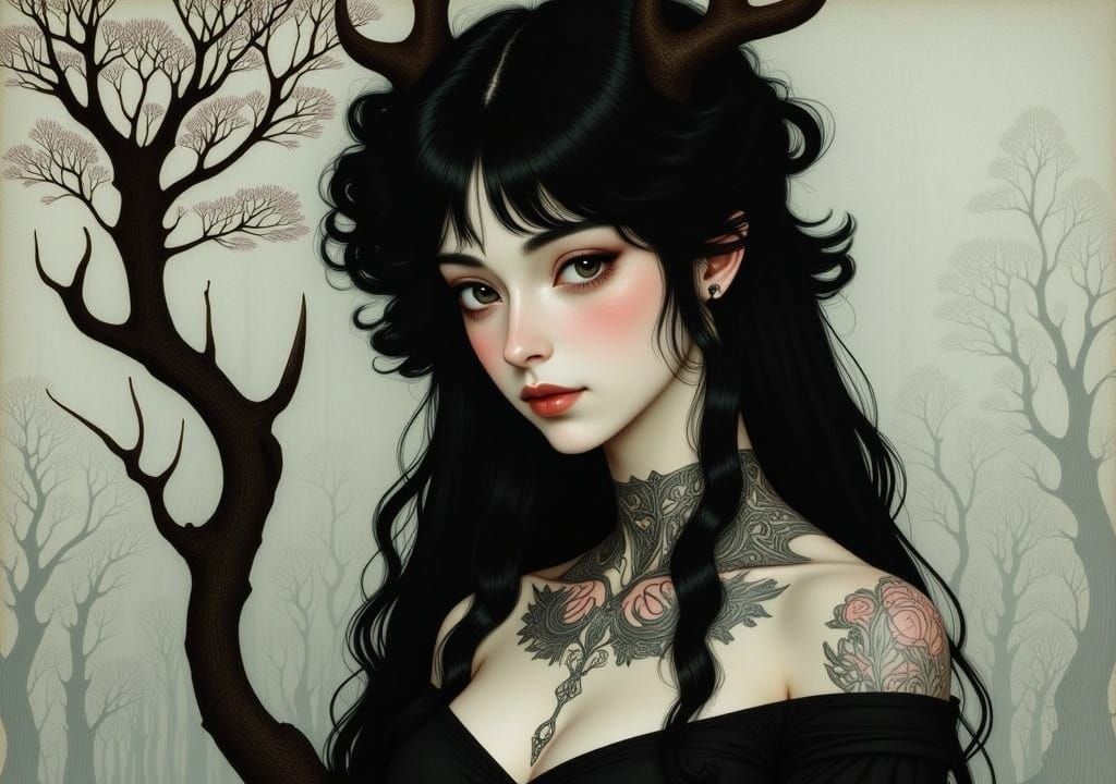 Gothic Punk Girl in Style of Vallejo and Schiele