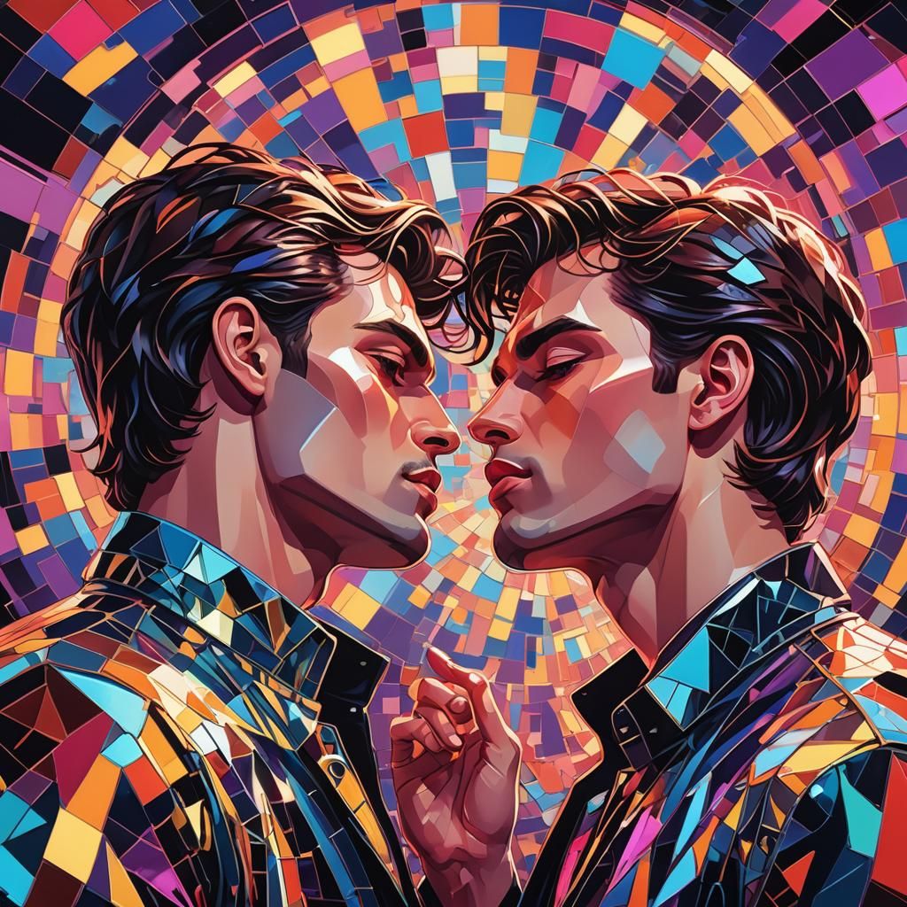 Passionate Kiss in Disco Heaven: A Digital Painting