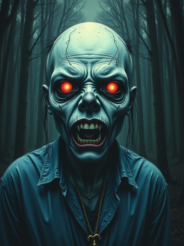 Horror Egg in Junji Ito Style with Glowing Eyes