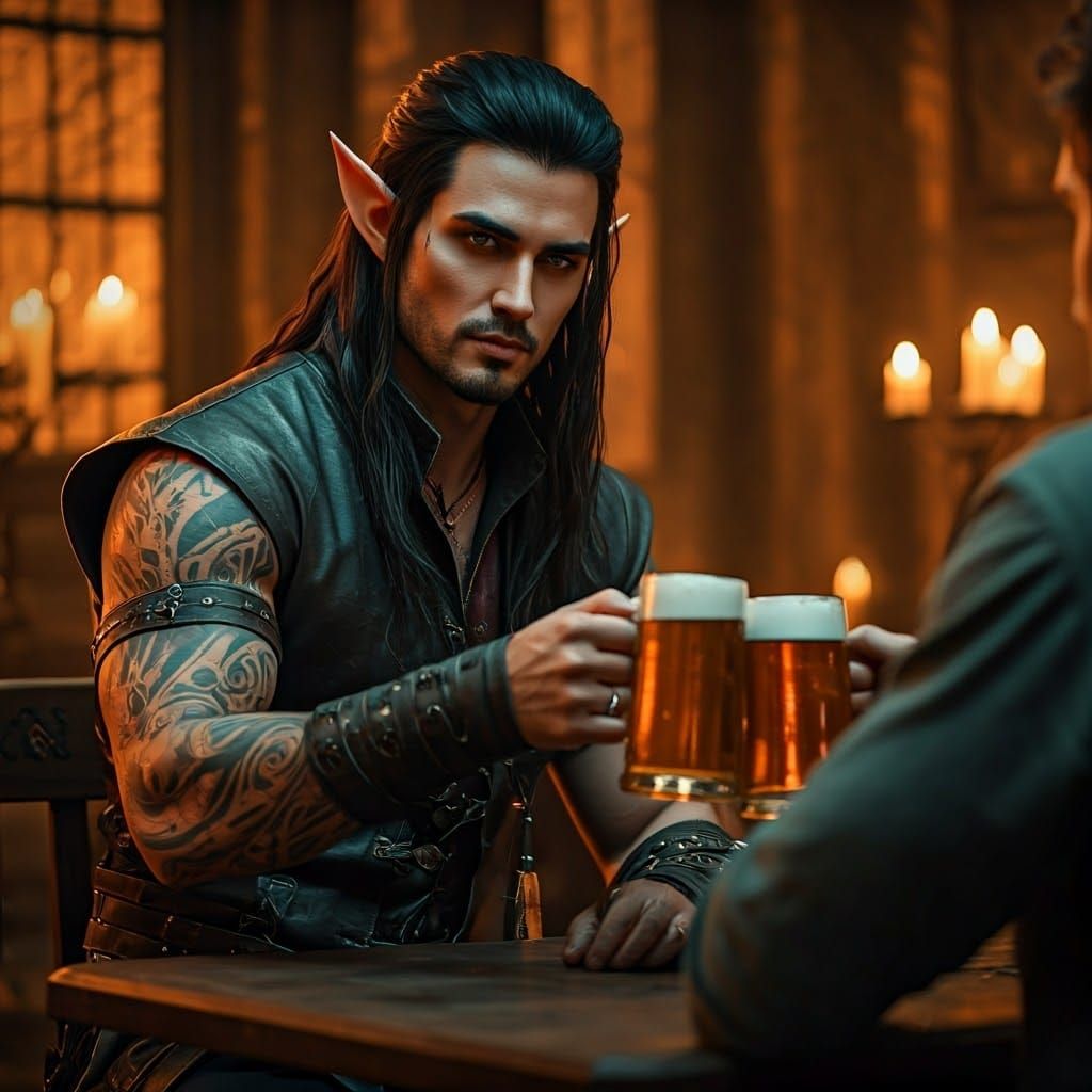 Dark Elf Assassins Toast in Medieval Pub