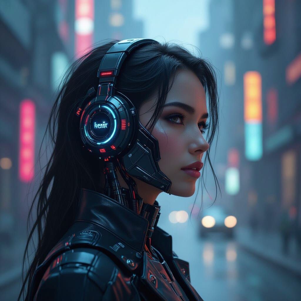 Person Transcending into Machine in Cyberpunk Style