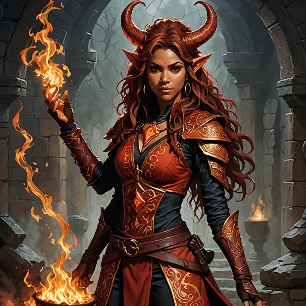 Shakira as a Fiery Tiefling Mage