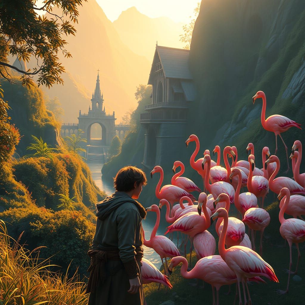 Serene Rivendell with Flamingos and a Confused Frodo