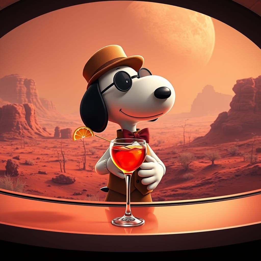 Dapper Snoopy Mixes Cosmic Cocktails on Red Planet Mars
