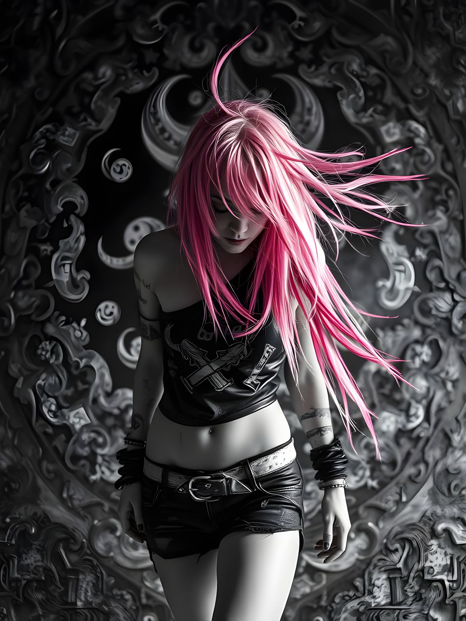 Pink Haired Character in Grunge Punk Style
