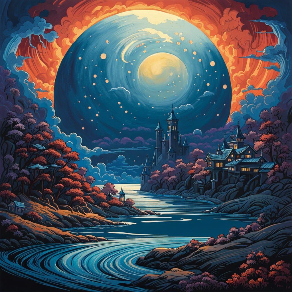 Magic Sea Cherry Blossoms in Cartoon Art Style