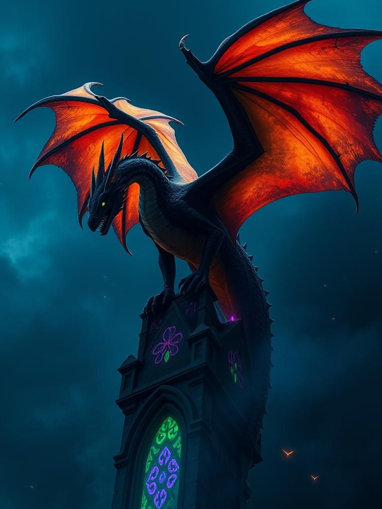 Ethereal Dragon on Gothic Spire in 8K Matte Painting