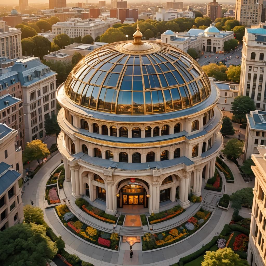 Futuristic Monorail Station at Sunset in Golden Light