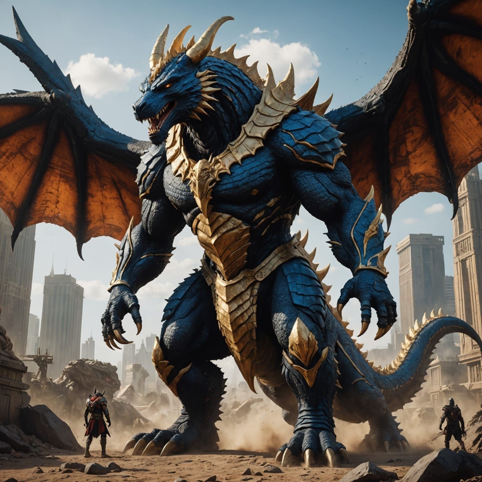 Muscular Anubis Godzilla Dragon in Detailed Matte Painting